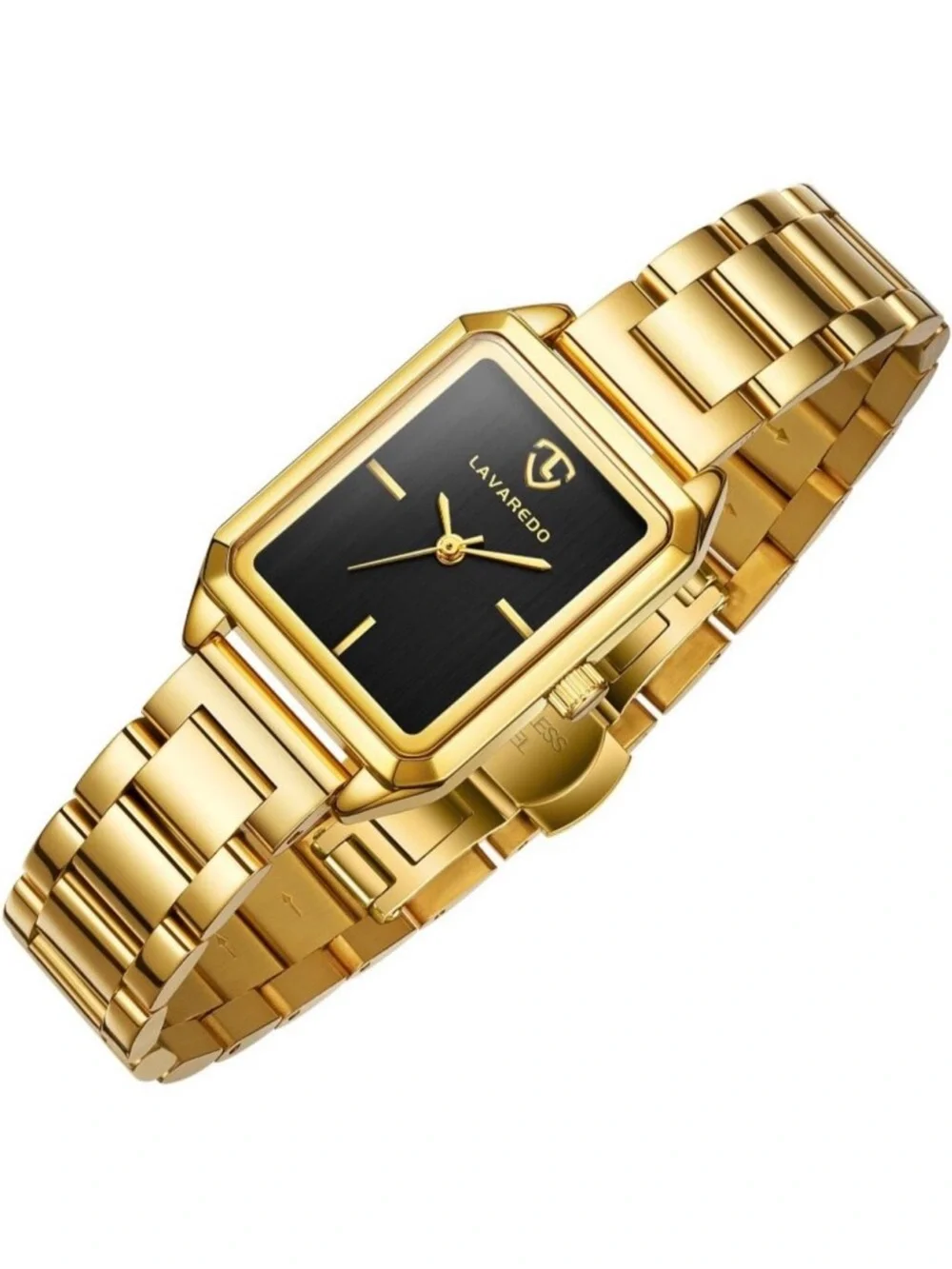 Womens Gold Black Analog Quartz Stainless Steel Waterproof Luxury Bracelet Watch